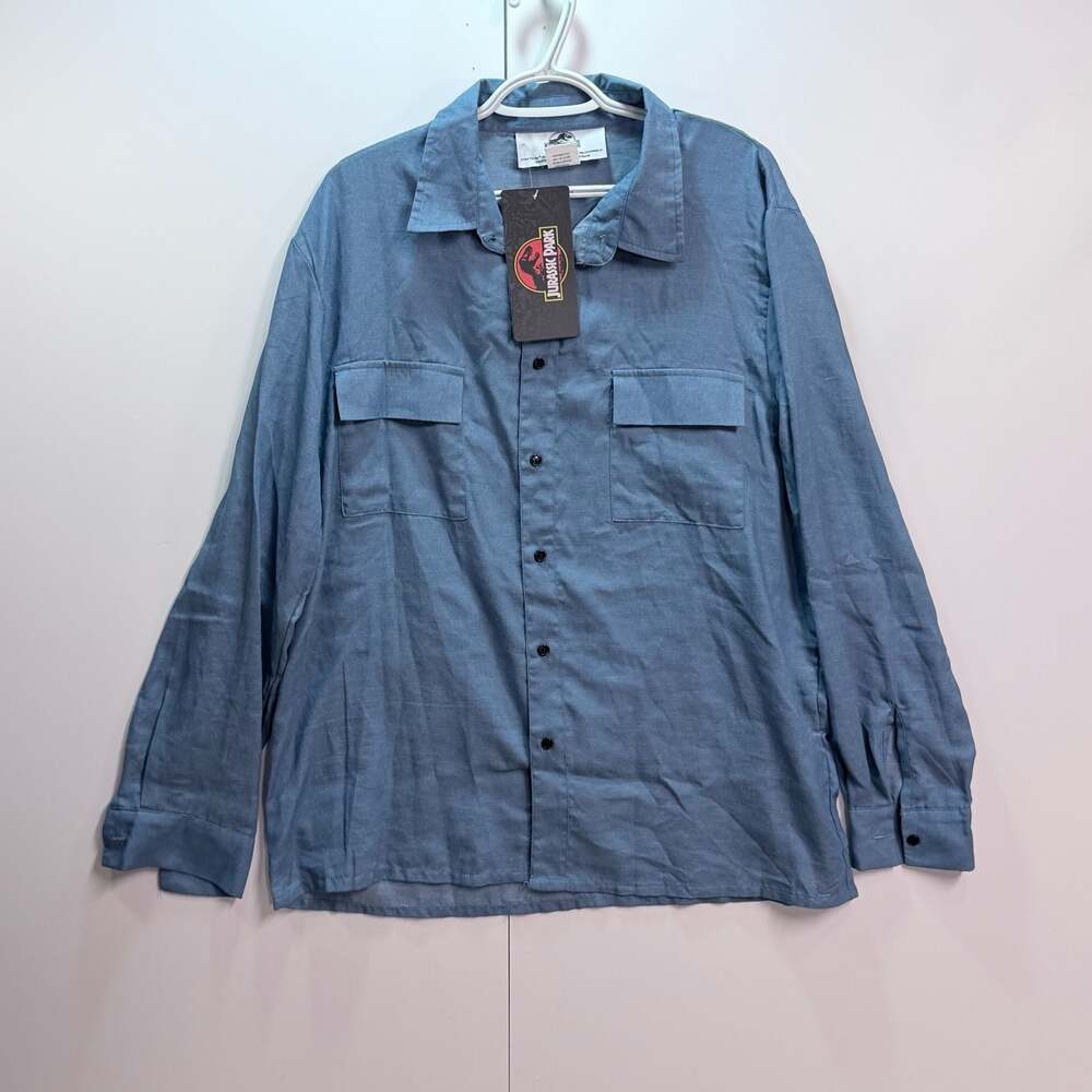 NWT! Jurassic Park Dr. Grant Costume Long Sleeve Button Up Shirt Blue Size XL